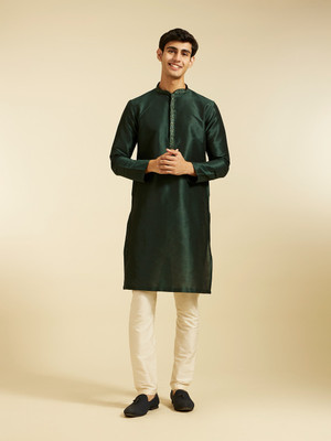 DIWAS by Manyavar Men Self Design Straight Kurta(Dark Green)