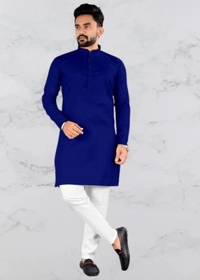 OmakarENT Men Printed Straight Kurta(Dark Blue)