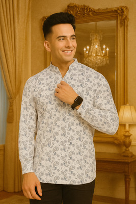 S-LINE Men Printed Straight Kurta(White)