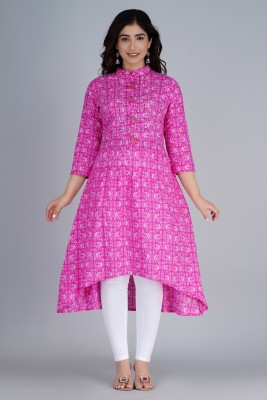 aabote textiles Women Printed Anarkali Kurta(Pink, White)
