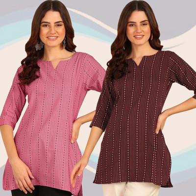 VIRHAN Women Striped A-line Kurta(Multicolor)