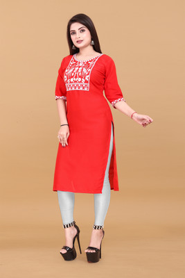 Jayshree Fab Women Embroidered A-line Kurta(Red)