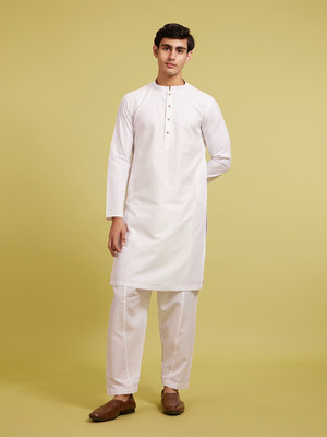 DIWAS by Manyavar Men Self Design Straight Kurta(White)