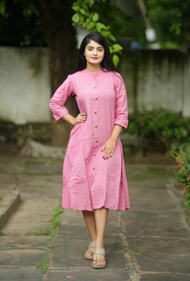 HB Fashion Women Solid A-line Kurta(Pink)