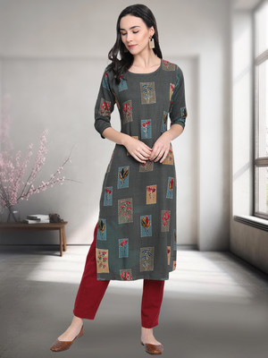 1 Stop Fashion Women Printed A-line Kurta(Grey)