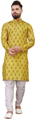 welook Men Printed Straight Kurta(Yellow)