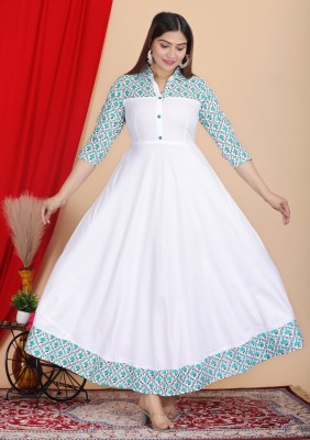 DARGU Women Self Design Anarkali Kurta(White, Grey, Light Blue)