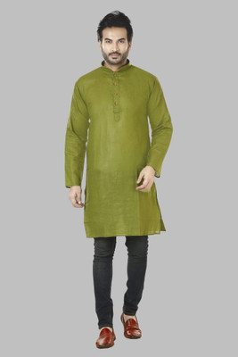 usman apparels Men Solid Straight Kurta(Green)