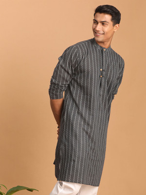 VASTRAMAY Men Self Design Straight Kurta(Grey)