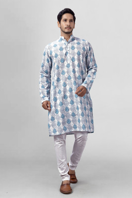XEPON Men Printed Straight Kurta(Blue, White)