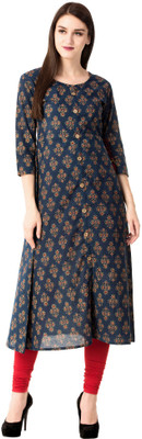 GLAM ROOTS Women Printed A-line Kurta(Blue)