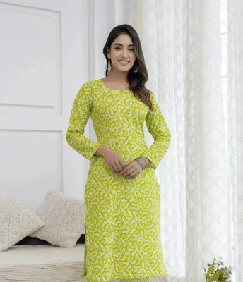 SMEnterprises Women Printed Straight Kurta(Green)