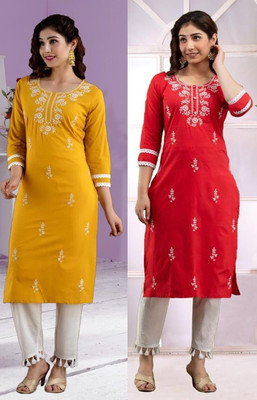 SISTO Women Embroidered Straight Kurta(Multicolor)