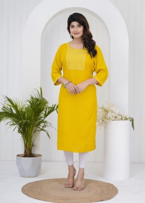 NAARI VASTRA Women Embroidered A-line Kurta(Yellow)