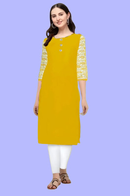 HouseOfCommon Women Printed Straight Kurta(Yellow)