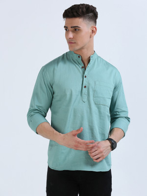 Last stitch Men Solid Straight Kurta(Light Green)