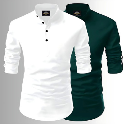 Fashion Marts Men Solid Straight Kurta(White, Green)