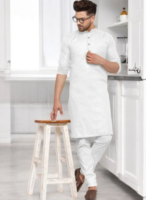 Krisha trend Men Solid Straight Kurta(White)