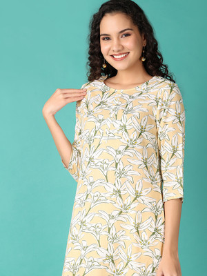 V-MART Women Printed A-line Kurta(Beige)