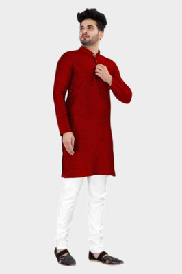 DHASU TRENDZ Men Checkered Straight Kurta(Red)