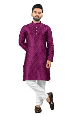 Shree Dutt Creation Men Self Design Straight Kurta(Purple)
