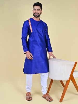 MANNYATA Men Self Design A-line Kurta(Blue)