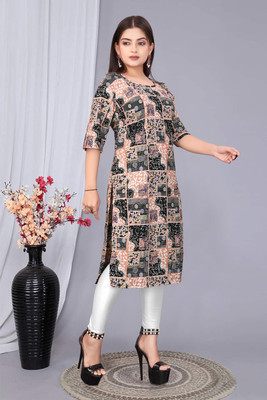 luzzix Women Printed, Self Design A-line Kurta(Black)