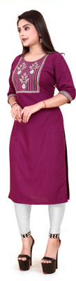 RIDDHI COLLECTION MALL Women Embroidered A-line Kurta(Purple)