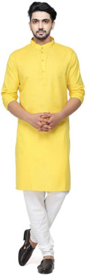 Dolphin Miles Men Solid Straight Kurta(Yellow)