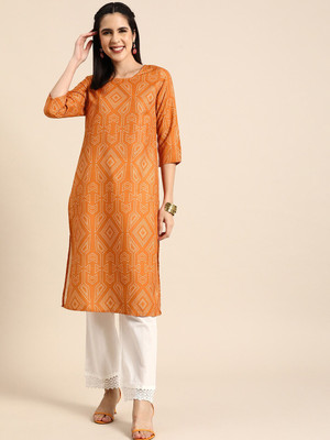 ANOUK Women Printed Straight Kurta(Brown)