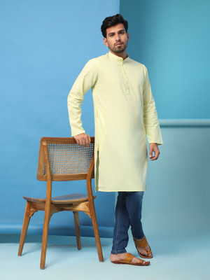 HouseOfCommon Men Solid Straight Kurta(Light Green)