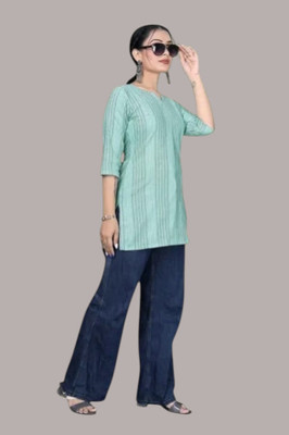 U Creationj Women Paisley Trail Cut Kurta(Light Blue)