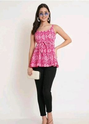 RStexttile Women Floral Print Cape Top Kurta(Pink)