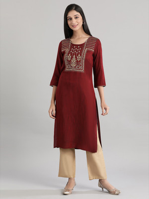 Aurelia Women Embroidered A-line Kurta(Red)