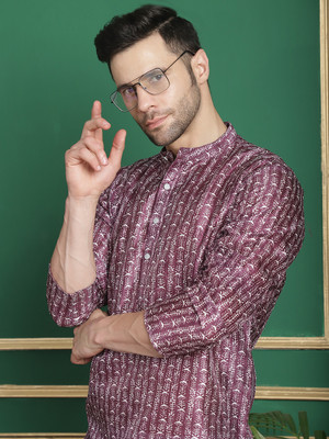 ANOUK Men Printed Straight Kurta(Purple)