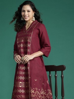 Sangria Women Printed A-line Kurta(Brown)