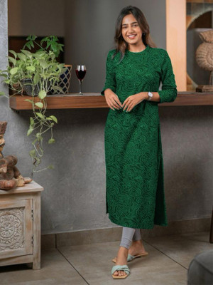 varni creations Women Abstract A-line Kurta(Green)