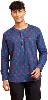 VASTRAMAY Men Printed Straight Kurta(Blue)