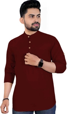 BHUVIKOO Men Solid A-line Kurta(Maroon)
