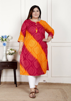 akritik Women Printed Straight Kurta(Orange)