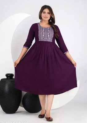 AQSA Women Embroidered Anarkali Kurta(Brown)