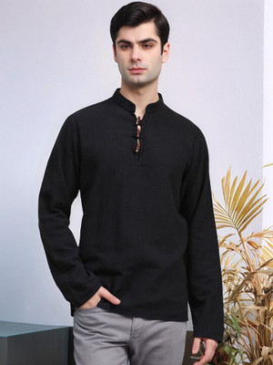 Moda Rapido Men Solid Straight Kurta(Black)