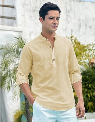 Vimal Star Men Solid Straight Kurta(Beige)