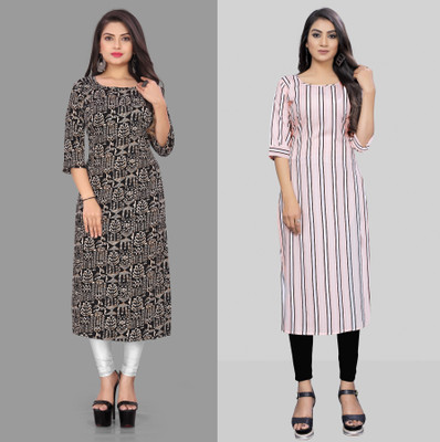 Modli 20 Fashion Women Printed Straight Kurta(Yellow, Pink)