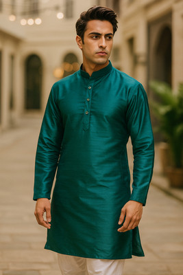 MAG Men Solid A-line Kurta(Green)