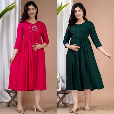 Rajoriya Women Embroidered Anarkali Kurta(Pink)