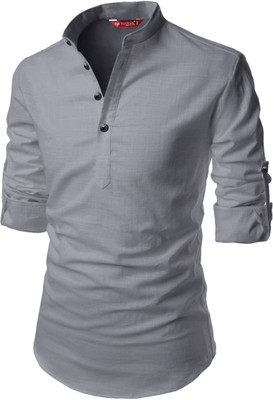 FireFish Men Solid A-line Kurta(Grey)