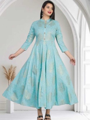 om shyam Women Solid Anarkali Kurta(Light Blue)