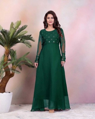 VIHAT CREATION Women Embroidered Anarkali Kurta(Green)