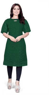 DHAAGA Women Embroidered A-line Kurta(Green)